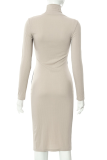 Grey Sexy Solid Patchwork Turtleneck Pencil Skirt Dresses