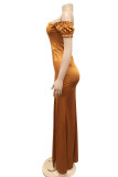 Green Fashion Sexy Solid Backless Slit Off the Shoulder Long Dress