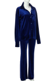 Blue Casual Solid Patchwork Turndown Collar Long Sleeve Two Pieces