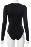 Grey Sexy Solid Patchwork V Neck Skinny Bodysuits