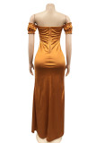 Green Fashion Sexy Solid Backless Slit Off the Shoulder Long Dress