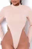 Pink Sexy Solid Chains O Neck Skinny Bodysuits