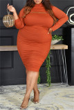 Orange Sexy Casual Solid Hollowed Out O Neck Plus Size Two Pieces