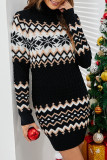 Black Casual Print Patchwork Turtleneck Pencil Skirt Dresses