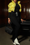 Yellow Fashion Casual Print Cardigan Mandarin Collar Outerwear