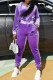 Purple Fashion Sportswear Print Patchwork Hooded Collar Long Sleeve Two Pieces