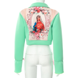 Rose Red Sexy Print Patchwork Turndown Collar Outerwear