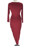 Purplish Red Sexy Solid Patchwork Fold Asymmetrical V Neck Irregular Dress Dresses