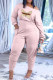 Pink Fashion Casual Butterfly Print Fold Oblique Collar Long Sleeve Two Pieces