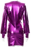 Purple Sexy Solid Patchwork V Neck Pencil Skirt Dresses