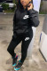 Black Fashion Casual Letter Embroidery Basic Hooded Collar Long Sleeve Two Pieces
