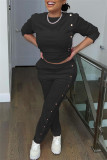 Pink Fashion Casual Solid Patchwork O Neck Long Sleeve Two Pieces