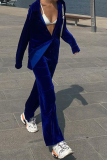 Blue Casual Solid Patchwork Turndown Collar Long Sleeve Two Pieces