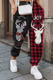 Black Red Casual Street Print Split Joint Straight High Waist Straight Positioning Print Bottoms