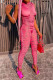 Pink Street Print Patchwork Half A Turtleneck Regular Jumpsuits