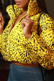 Yellow Fashion Casual Print Cardigan Mandarin Collar Outerwear