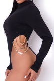 Pink Sexy Solid Chains O Neck Skinny Bodysuits