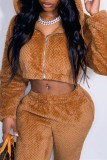 Camel Fashion Casual Solid Basic Hooded Collar Outerwear