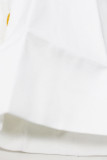 White Casual Street Print Patchwork Buckle Asymmetrical Turndown Collar Shirt Dress Dresses