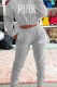 Grey Fashion Casual Letter Print Basic Hooded Collar Long Sleeve Two Pieces