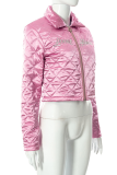 Pink Casual Print Patchwork Turndown Collar Outerwear