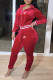 Burgundy Fashion Sportswear Print Patchwork Hooded Collar Long Sleeve Two Pieces