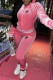 Pink Fashion Sportswear Print Patchwork Hooded Collar Long Sleeve Two Pieces
