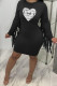 Black Casual Print Tassel Patchwork O Neck One Step Skirt Dresses