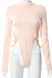 Pink Sexy Solid Chains O Neck Skinny Bodysuits