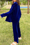 Blue Casual Solid Patchwork Turndown Collar Long Sleeve Two Pieces
