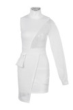 White Fashion Celebrities Solid Patchwork O Neck A Line Dresses