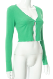 Green Sexy Solid Patchwork V Neck Tops