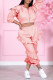 Pink Casual Solid Patchwork Zipper Stringy Selvedge Hooded Collar Long Sleeve Two Pieces