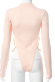 Pink Sexy Solid Chains O Neck Skinny Bodysuits