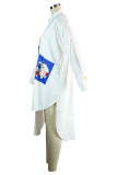 White Casual Street Print Patchwork Buckle Asymmetrical Turndown Collar Shirt Dress Dresses
