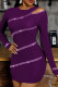 Purple Sexy Solid Hollowed Out Split Joint Hot Drill O Neck One Step Skirt Dresses