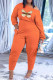 Orange Fashion Casual Butterfly Print Fold Oblique Collar Long Sleeve Two Pieces