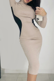 Grey Sexy Solid Patchwork Turtleneck Pencil Skirt Dresses