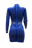 Red Fashion Sexy Patchwork Hot Drilling Tassel Turtleneck Long Sleeve Dresses