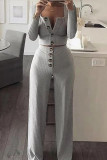 White Fashion Casual Solid Split Joint O Neck Long Sleeve Two Pieces