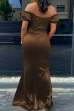 Green Fashion Sexy Solid Backless Slit Off the Shoulder Long Dress