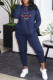 Tibetan Blue Fashion Casual Print Basic O Neck Long Sleeve Two Pieces