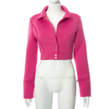 Rose Red Sexy Print Patchwork Turndown Collar Outerwear
