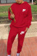 Red Fashion Casual Letter Embroidery Basic Hooded Collar Long Sleeve Two Pieces