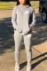 Grey Fashion Casual Letter Embroidery Basic Hooded Collar Long Sleeve Two Pieces