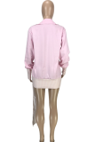 Pink Casual Solid Patchwork Turndown Collar Tops