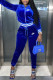 Royal Blue Fashion Sportswear Print Patchwork Hooded Collar Long Sleeve Two Pieces