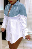 White Sexy Solid Patchwork Turndown Collar Shirt Dress Dresses