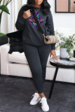 Ink Green Fashion Casual Print Basic O Neck Long Sleeve Two Pieces