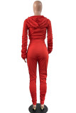 Red Casual Solid Split Joint Fold Zipper Hooded Collar Long Sleeve Two Pieces